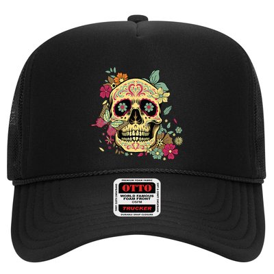 Floral Sugar Skull Dia De Los Muertos Dead Trucker Hat