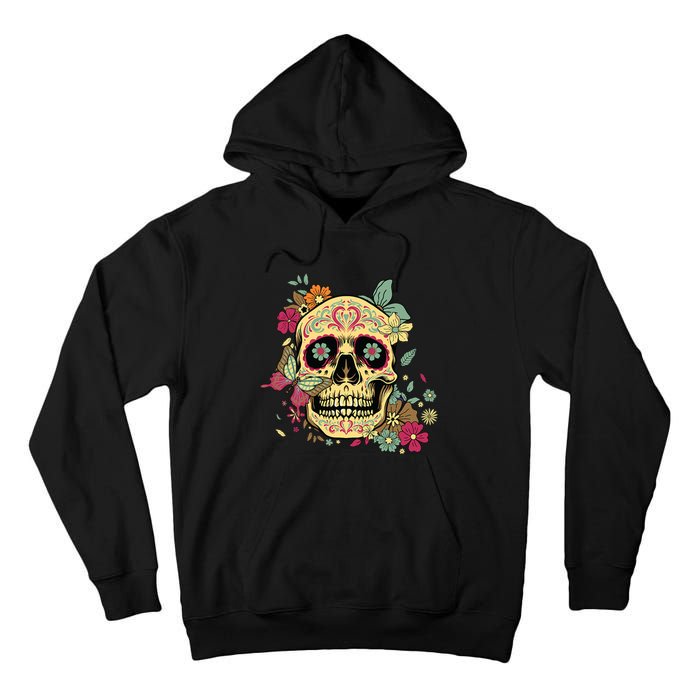 Floral Sugar Skull Dia De Los Muertos Dead Tall Hoodie