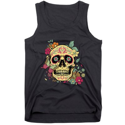 Floral Sugar Skull Dia De Los Muertos Dead Tank Top