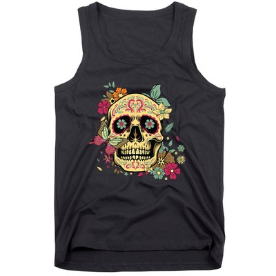 Floral Sugar Skull Dia De Los Muertos Dead Tank Top