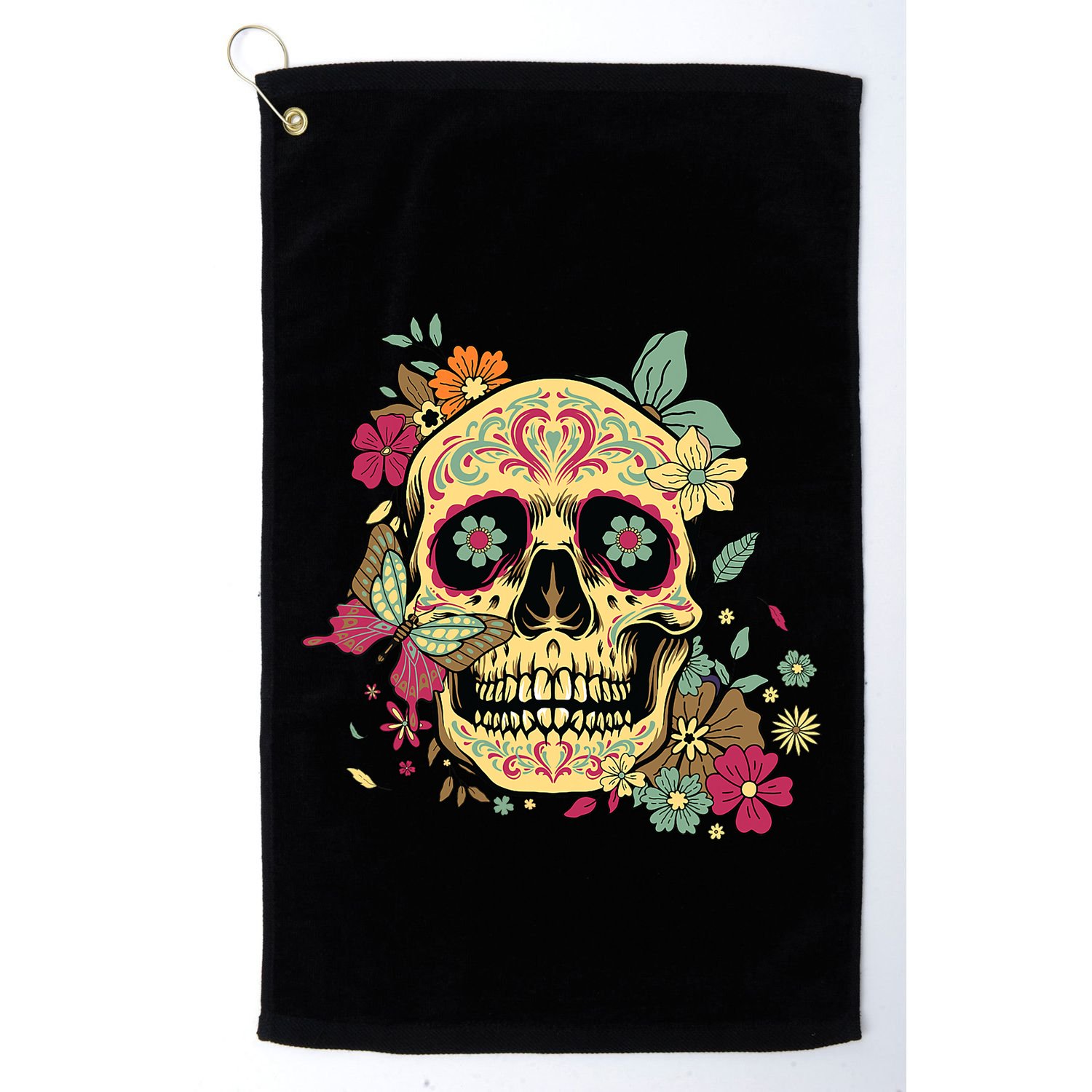 Floral Sugar Skull Dia De Los Muertos Dead Golf Towel