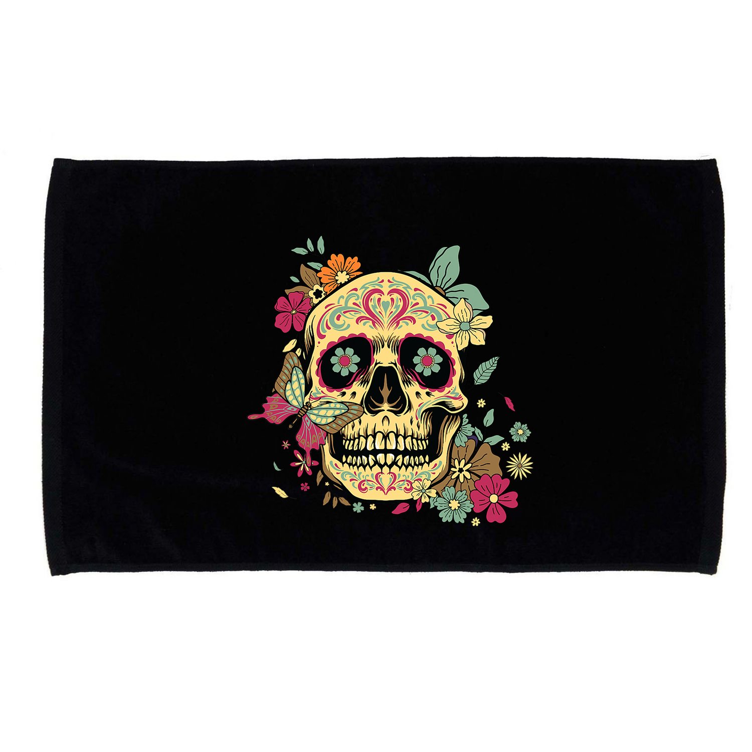 Floral Sugar Skull Dia De Los Muertos Dead Microfiber Hand Towel