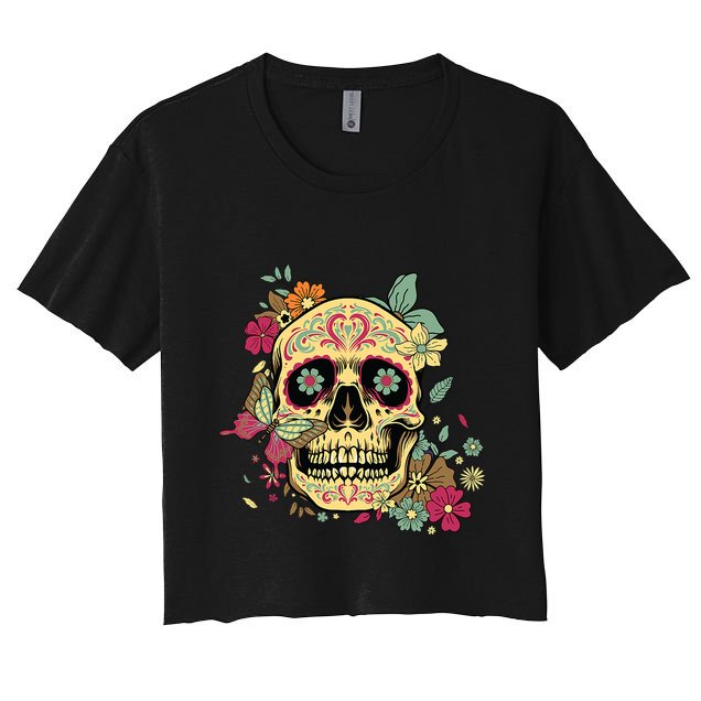 Floral Sugar Skull Dia De Los Muertos Dead Crop Top