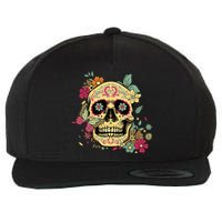 Floral Sugar Skull Dia De Los Muertos Dead Wool Snapback Cap