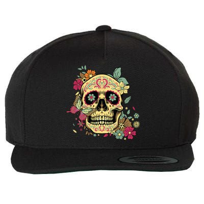 Floral Sugar Skull Dia De Los Muertos Dead Wool Snapback Cap