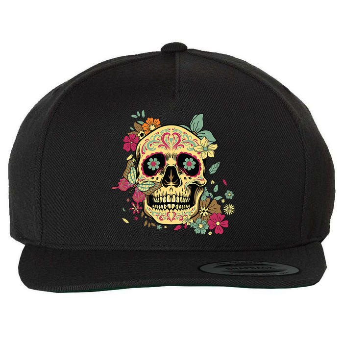 Floral Sugar Skull Dia De Los Muertos Dead Wool Snapback Cap