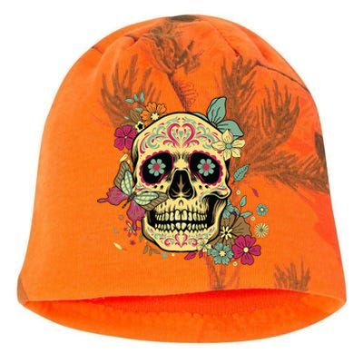 Floral Sugar Skull Dia De Los Muertos Dead Kati - Camo Knit Beanie