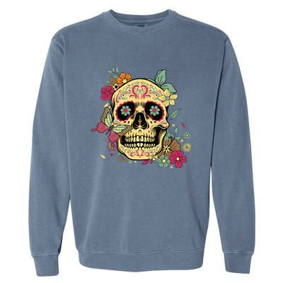 Floral Sugar Skull Dia De Los Muertos Dead Garment-Dyed Sweatshirt