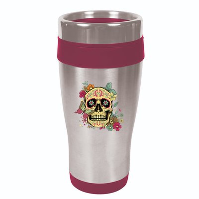Floral Sugar Skull Dia De Los Muertos Dead 16oz Travel Tumbler