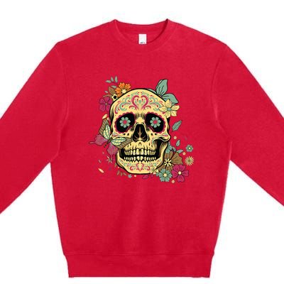 Floral Sugar Skull Dia De Los Muertos Dead Premium Crewneck Sweatshirt