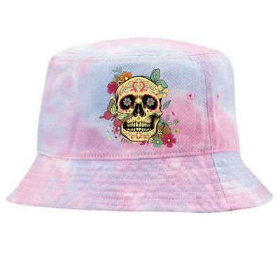 Floral Sugar Skull Dia De Los Muertos Dead Tie-Dyed Bucket Hat