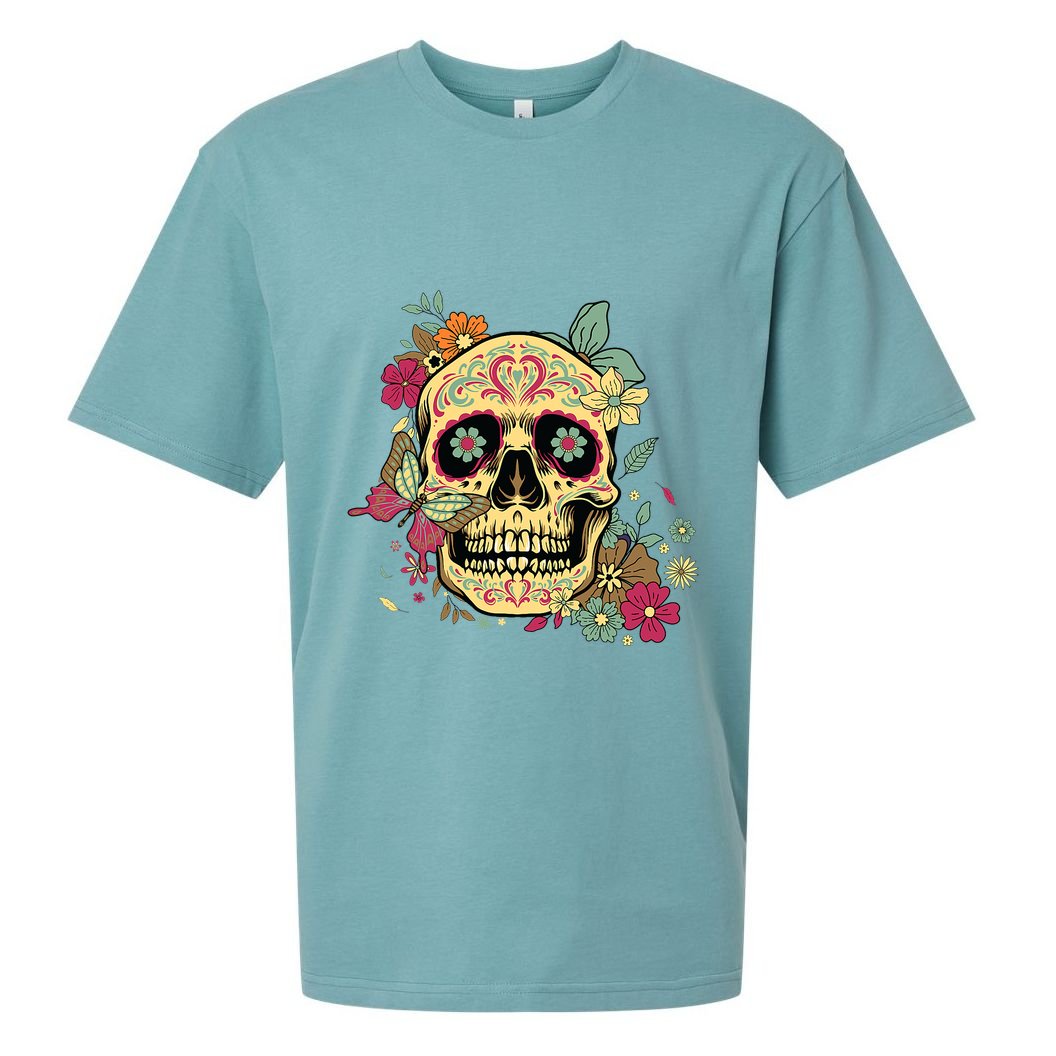 Floral Sugar Skull Dia De Los Muertos Dead Sueded Cloud Jersey T-Shirt