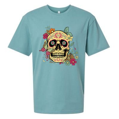 Floral Sugar Skull Dia De Los Muertos Dead Sueded Cloud Jersey T-Shirt