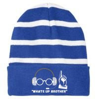 Funny Sketch Streamer Whats Up Brother Striped Beanie with Solid Band