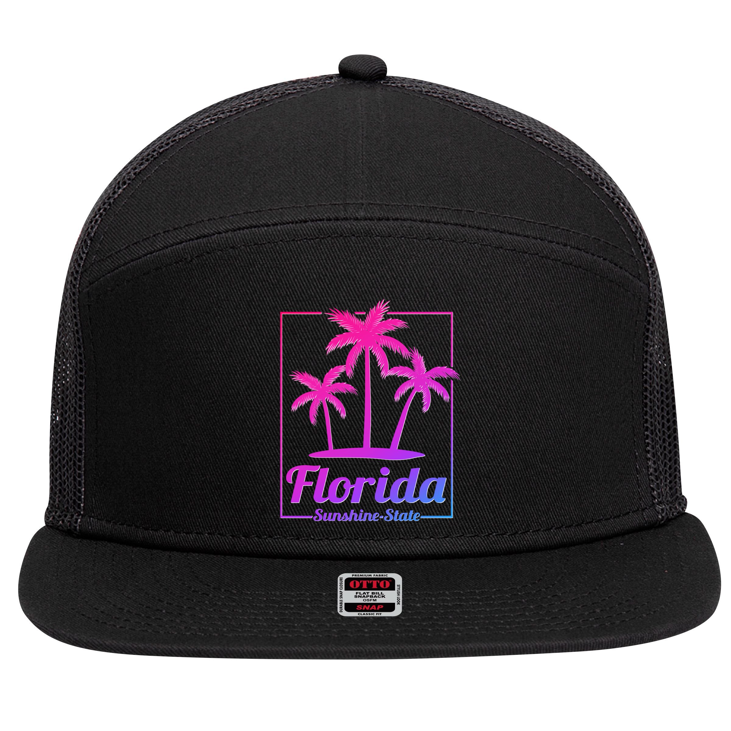 Florida Sunshine State Retro Look Gift 7 Panel Mesh Trucker Snapback Hat
