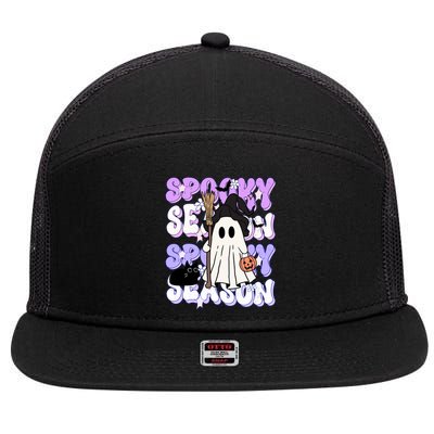 Funny Saying Spooky Season Halloween Ghost Lover 7 Panel Mesh Trucker Snapback Hat