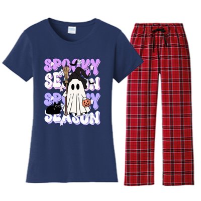 Funny Saying Spooky Season Halloween Ghost Lover Women's Flannel Pajama Set