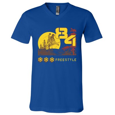 Freestyle Skiing Ski Sport Gift V-Neck T-Shirt