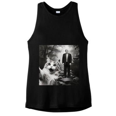 Funny Surprised Scared Cat Selfie With D.Trump Ladies PosiCharge Tri-Blend Wicking Tank