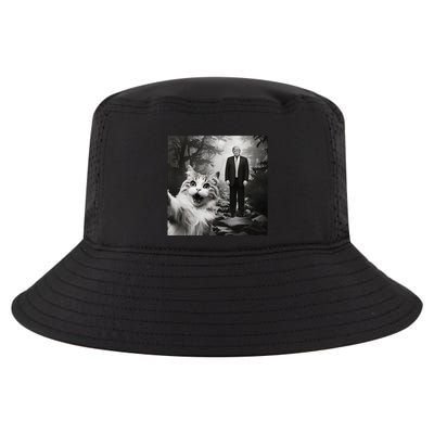Funny Surprised Scared Cat Selfie With D.Trump Cool Comfort Performance Bucket Hat