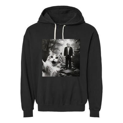 Funny Surprised Scared Cat Selfie With D.Trump Garment-Dyed Fleece Hoodie