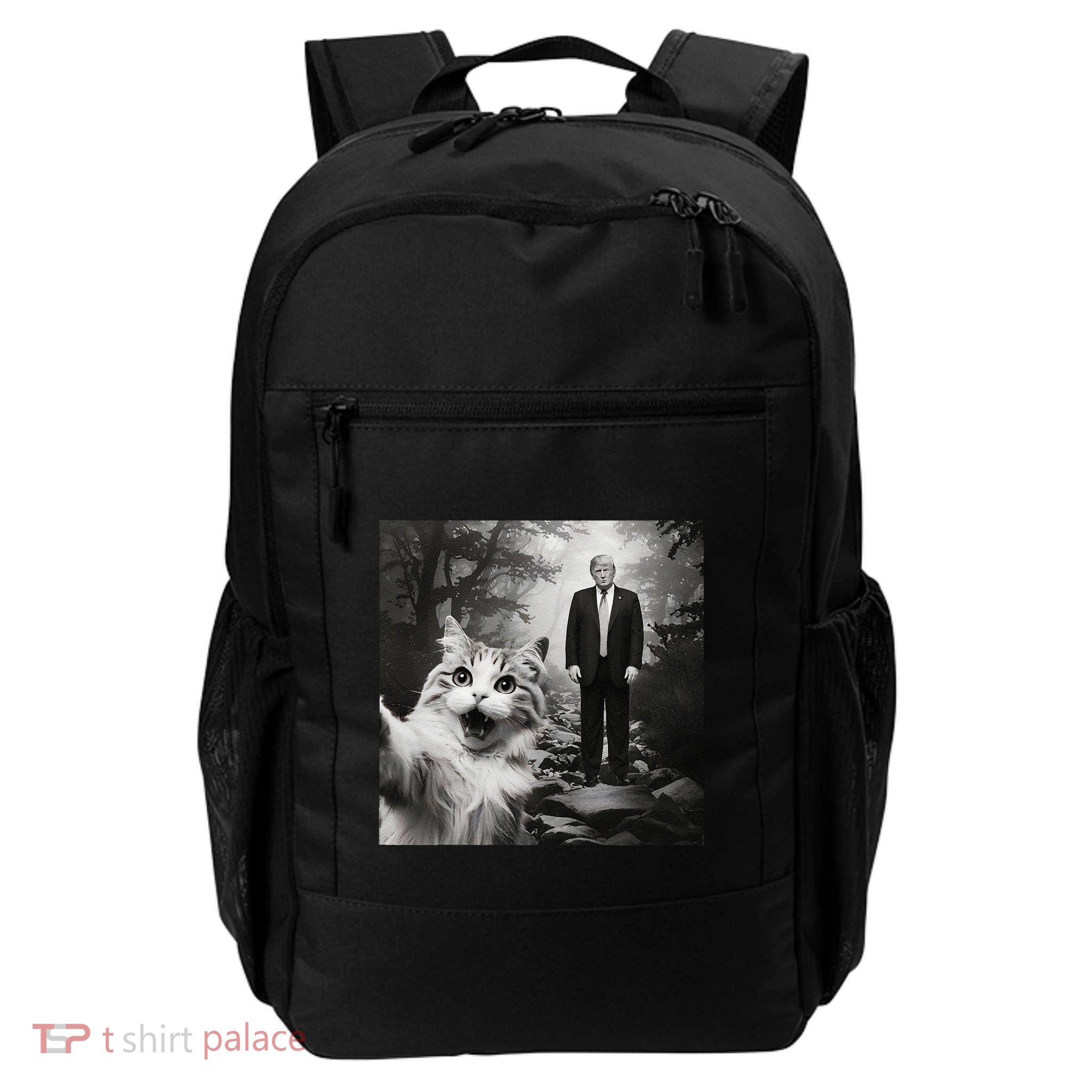 Funny Surprised Scared Cat Selfie With D.Trump Backpack