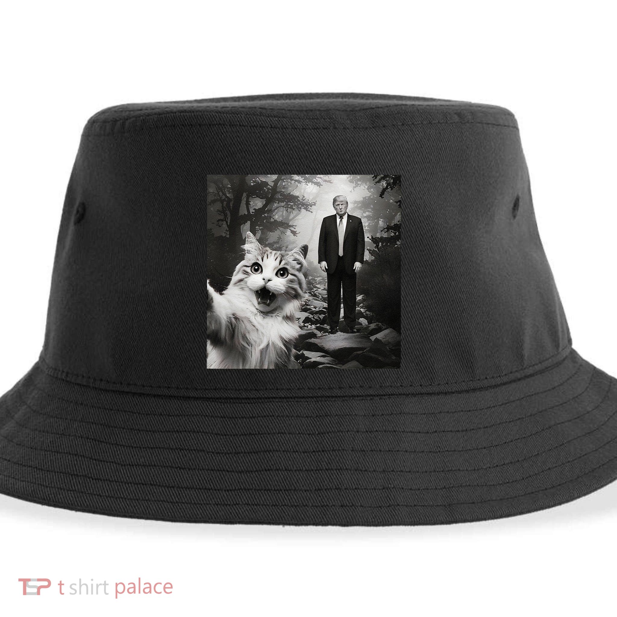 Funny Surprised Scared Cat Selfie With D.Trump Sustainable Bucket Hat