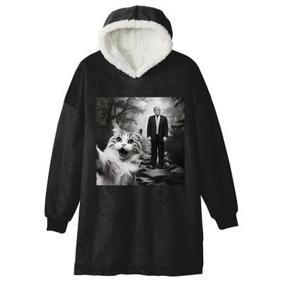 Funny Surprised Scared Cat Selfie With D.Trump Hooded Wearable Blanket