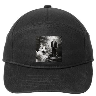 Funny Surprised Scared Cat Selfie With D.Trump 7-Panel Snapback Hat