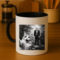 Funny Surprised Scared Cat Selfie With D.Trump Mug