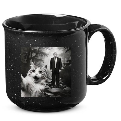 Funny Surprised Scared Cat Selfie With D.Trump 15oz Campfire Ceramic Mug