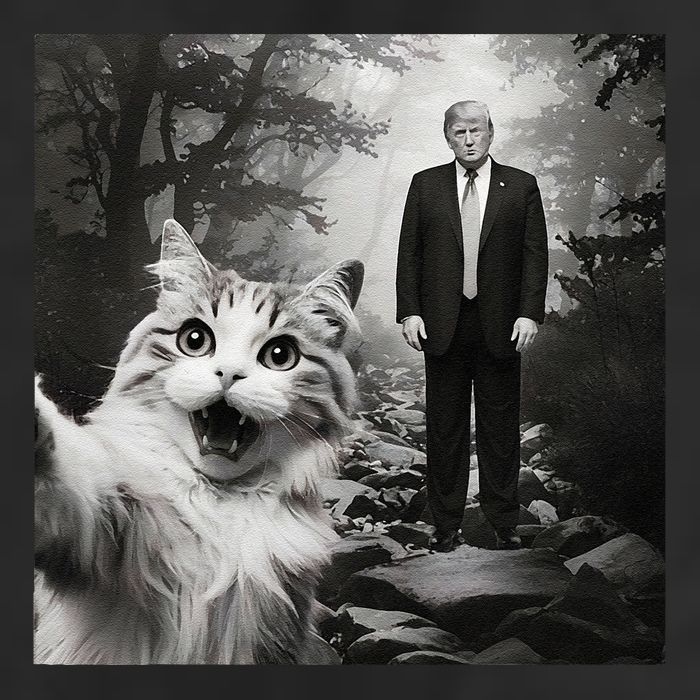 Funny Surprised Scared Cat Selfie With D.Trump 15oz Campfire Ceramic Mug