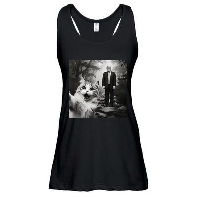 Funny Surprised Scared Cat Selfie With D.Trump Ladies Essential Flowy Tank