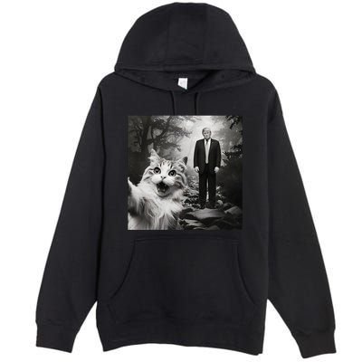 Funny Surprised Scared Cat Selfie With D.Trump Premium Pullover Hoodie