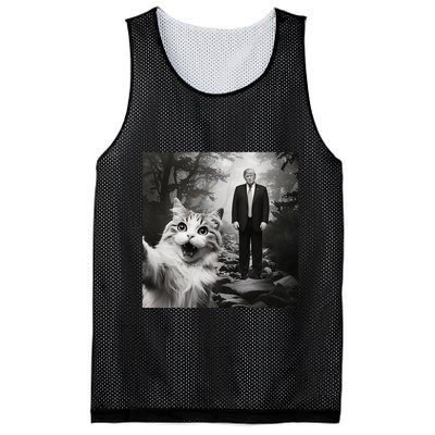 Funny Surprised Scared Cat Selfie With D.Trump Mesh Reversible Basketball Jersey Tank