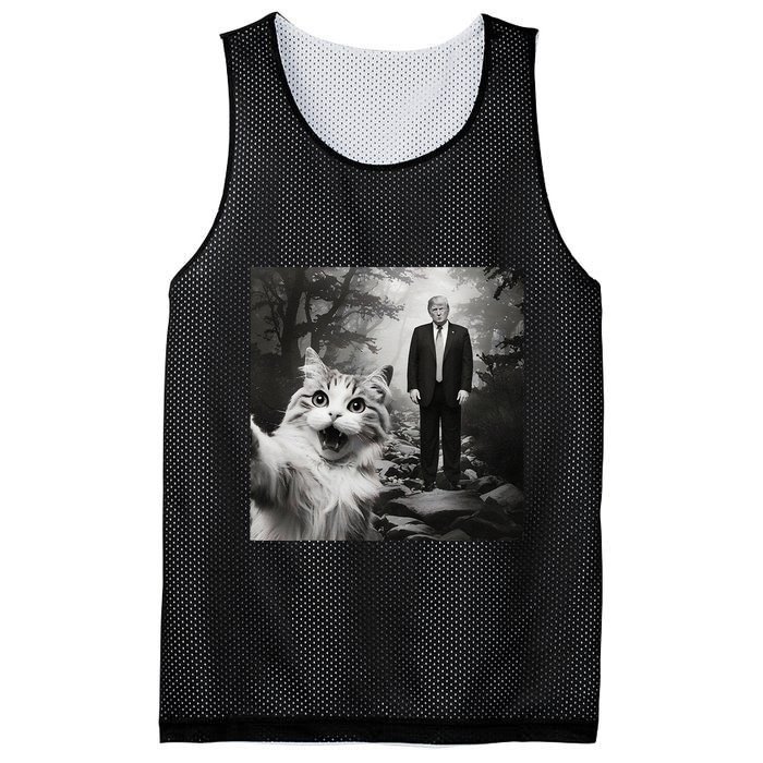 Funny Surprised Scared Cat Selfie With D.Trump Mesh Reversible Basketball Jersey Tank