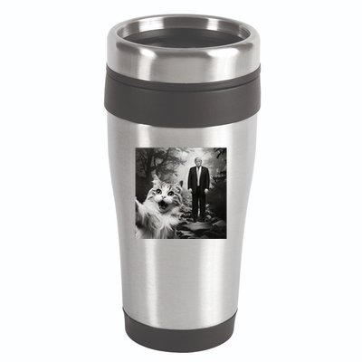 Funny Surprised Scared Cat Selfie With D.Trump 16oz Travel Tumbler