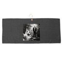 Funny Surprised Scared Cat Selfie With D.Trump Large Microfiber Waffle Golf Towel