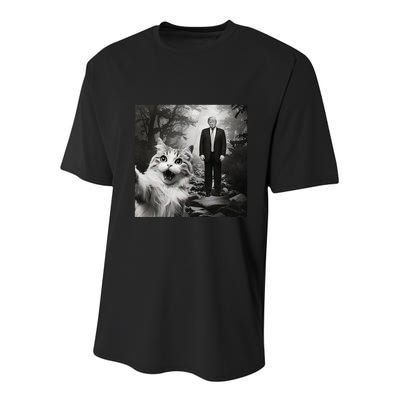 Funny Surprised Scared Cat Selfie With D.Trump Youth Performance Sprint T-Shirt