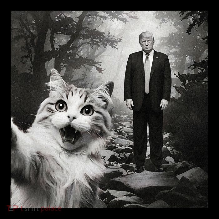 Funny Surprised Scared Cat Selfie With D.Trump Poster