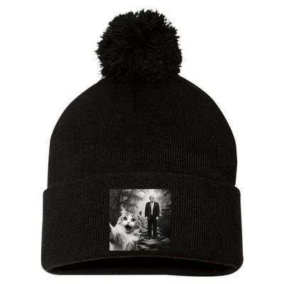 Funny Surprised Scared Cat Selfie With D.Trump Pom Pom 12in Knit Beanie
