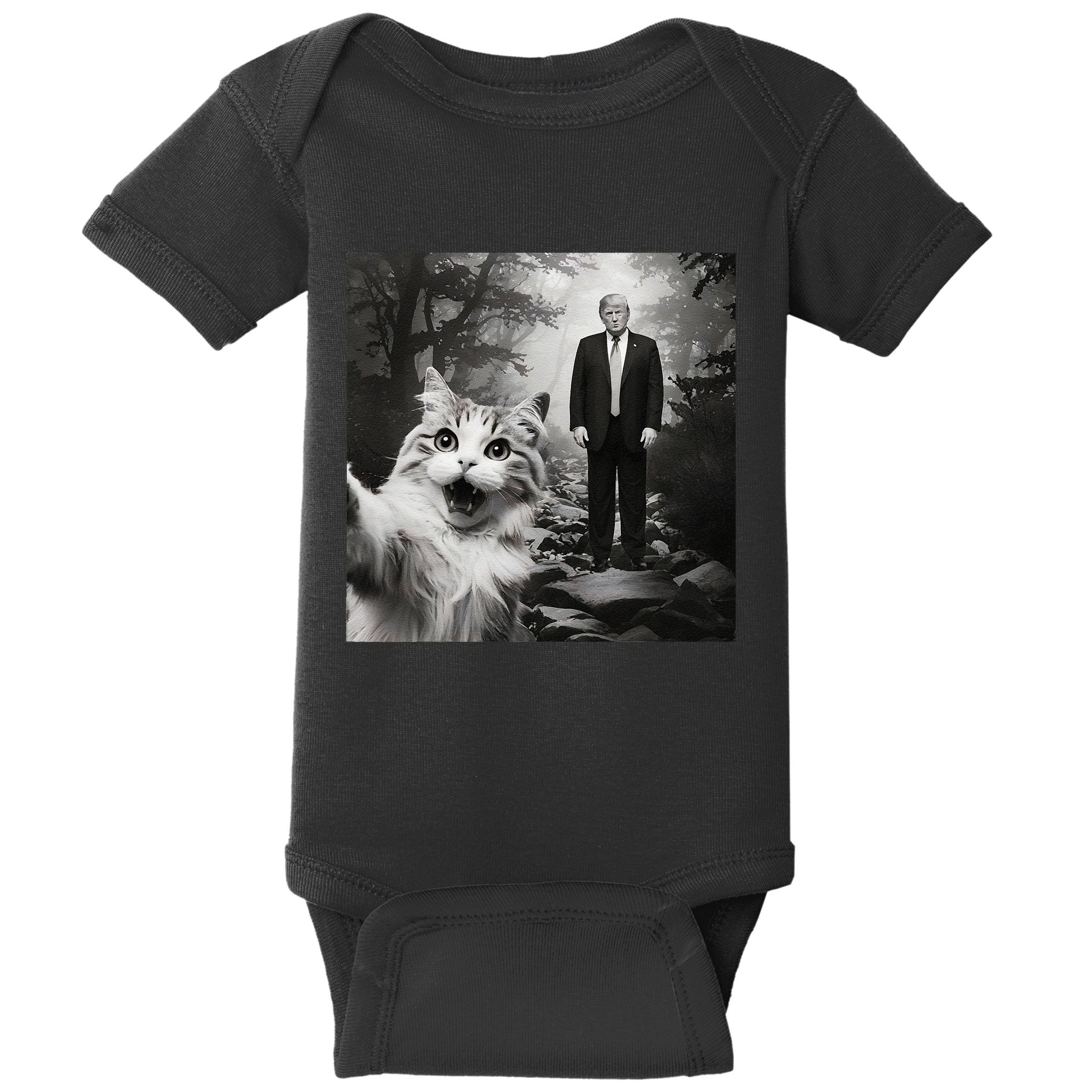 Funny Surprised Scared Cat Selfie With D.Trump Baby Bodysuit