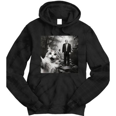 Funny Surprised Scared Cat Selfie With D.Trump Tie Dye Hoodie