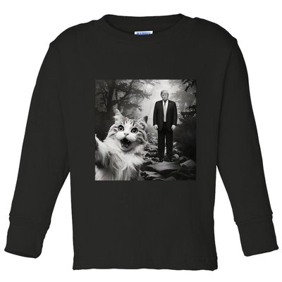 Funny Surprised Scared Cat Selfie With D.Trump Toddler Long Sleeve Shirt