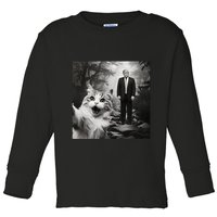 Funny Surprised Scared Cat Selfie With D.Trump Toddler Long Sleeve Shirt