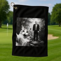 Funny Surprised Scared Cat Selfie With D.Trump Golf Towel