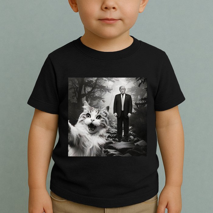 Funny Surprised Scared Cat Selfie With D.Trump Toddler T-Shirt