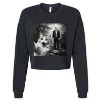 Funny Surprised Scared Cat Selfie With D.Trump Cropped Pullover Crew