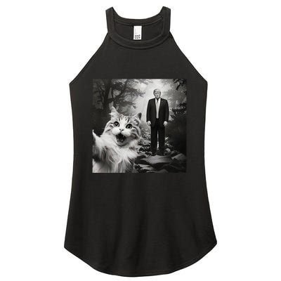 Funny Surprised Scared Cat Selfie With D.Trump Women's Perfect Tri Rocker Tank