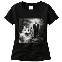Funny Surprised Scared Cat Selfie With D.Trump Womens T-Shirt